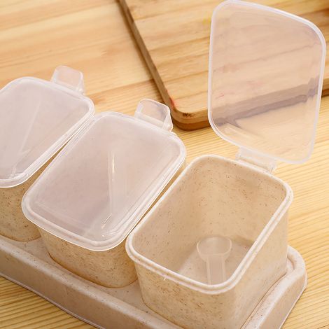 Réservoir de stockage monobloc 3 compartiments réservoir d'assaisonnement compartiment indépendant boîte d'assaisonnement boîte de rangement de cuisine épices sel sucre poivre récipient d'assaisonneme
