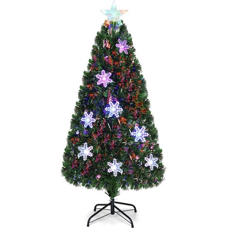 COSTWAY Árbol de Navidad Artificial 150cm con Base Iluminado con Fibra de Vidrio Cambia Color para Navidad Hogar Fiesta Decoración (1/5)