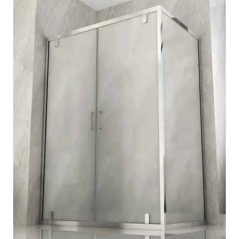 Box Doccia Angolare 2 Lati Ante Saloon Battente Parete Fissa Vetro 6 mm Opaco - Misura Box Angolare 90x60 (1/4)