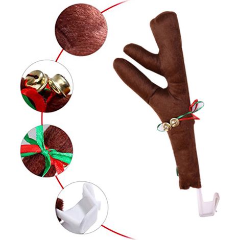 Ensemble de bois et de nez de renne pour voiture, à décorer avec les vitres, le toit et la calandre. Accessoires auto pour un déguisement de Noël de renne. (1/5)