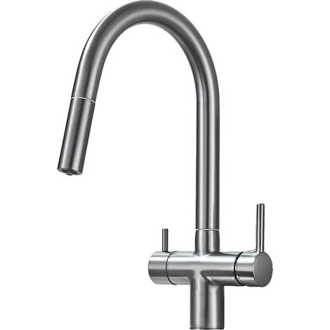 Robinet de cuisine, matériau en laiton, double poignée, Gris (1/2)