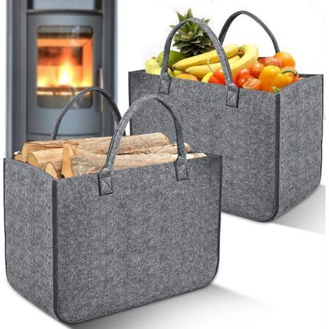 2 Pièces Sac à Bûches en Feutre,Grand Capacité Pliable avec Poignée pour Bois de Cheminée,Jouets,Rangement Maison (1/5)