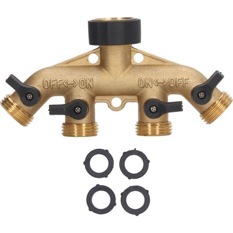 Distributeur de robinet à bille en laiton, séparateur d'eau à 4 voies, pour l'arrosage du jardin, l'irrigation agricole, le lavage de voiture, Style américain (1/4)