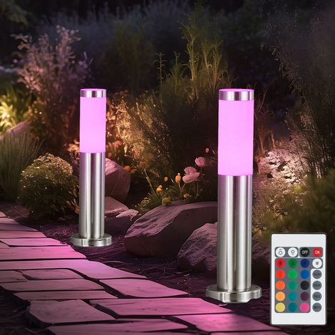 Außenstehlampe dimmbar mit Fernbedienung LED Sockellampe Gartenleuchte, RGB Farbwechsel, 8,5W 806lm warmweiß, DxH 7,8x45 cm, 2er Set