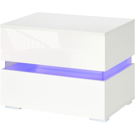 Table de chevet Belroenne LED RGB 2 tiroirs blanc (1/5)