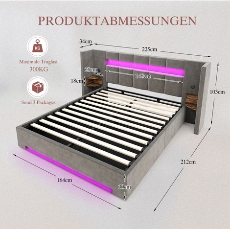 Stauraumbett 160x200 cm Samt dunkelgrau mit LED/USB, ohne Matratze – MEUBLIV (1/5)