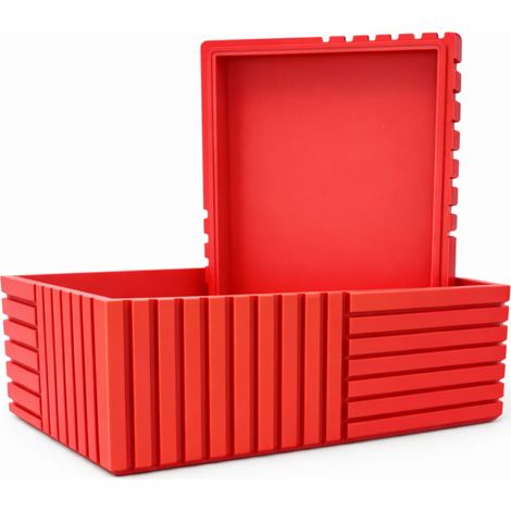 Boîte de rangement rouge rainurée avec couvercle pour petits objets de bureau (1/3)