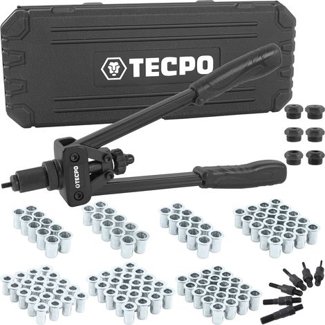 TECPO Nietmutternzange Set, 249-teilig Blind Nietmuttern Satz mit Gewinde, Nietzange, Universalschlüssel, Zugdorne und Mundstücke aus Stahl M3, M4, M5, M6, M8, M10 Ø 5,0-13mm