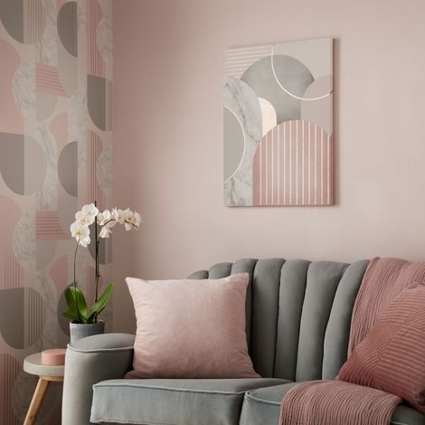 Toile imprimée Art déco 70 x 50 cm – Motif géométrique rose et gris – Toile/foil sur MDF – Décoration murale moderne – Art For The Home (1/4)