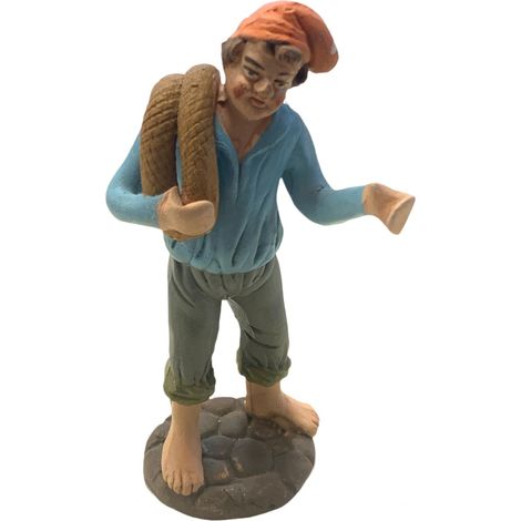 Pastore con corda statuetta in terracotta artigianale per presepe napoletano da h 10 cm