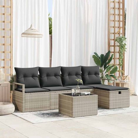 vidaXL Ensemble de Canapés avec coussin 6 pcs Gris clair polyrotin (1/5)