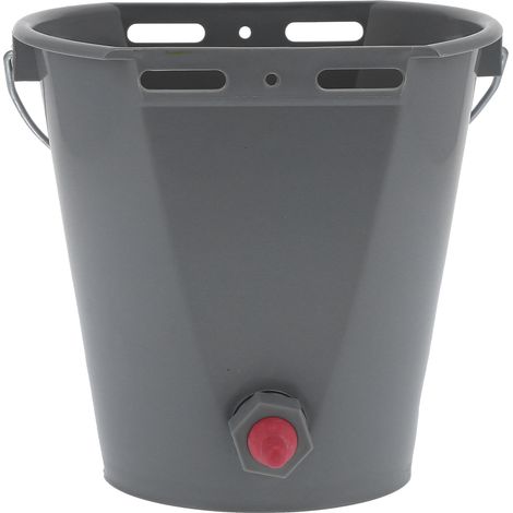 Seau à aliments de 8 litres avec 2 tétines, baril à lait, accessoires pour le bétail, gris, pour agneaux. (1/5)