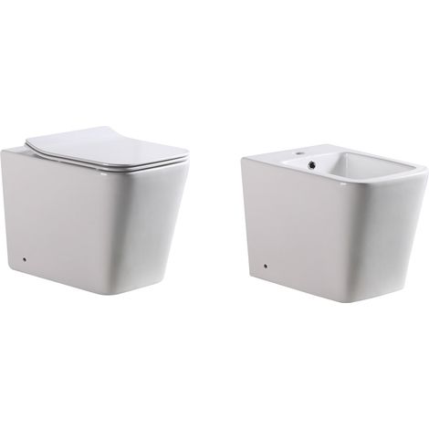 Coppia sanitari squadrati a pavimento set vaso wc bidet a terra ceramica mod. Ideal (1/5)