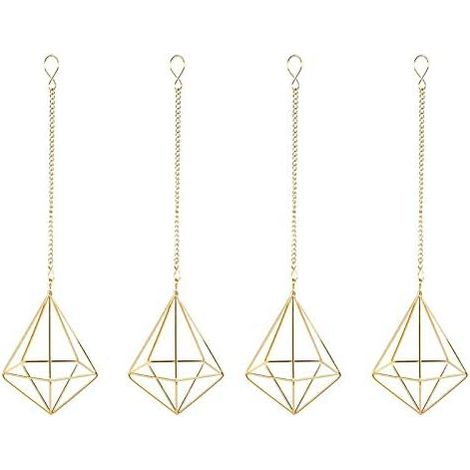 Support De Suspension Pour Plantes - En Fer - Design Géométrique - Doré - 5 x 5 x 11,5 Cm - Lot De 4