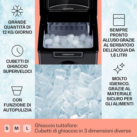 Klarstein Icemeister 2G, macchina del ghiaccio, schermo LCD, acciaio inox, 12kg/24h (1/4)