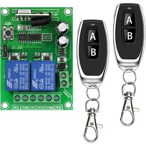 433Mhz RF Wireless Remote Switch, 2-Channel AC 110V/220V/230V/240V Relay Receiver with 2 Remote Controls, Remote Control and Wall Transmitter for Motor Drives