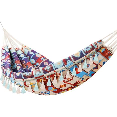 Garden Hammock Outdoor Hammock Camping Bed Cotton Hammock Macrame Fringe Hammocks Bohemian Balcony Handmade (Retro Jacquard, 200 x 150 cm, 200 kg) (1/5)
