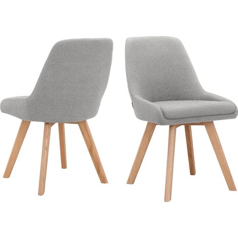Rudi-Chaise de salle à manger avec pieds en chêne en tissu gris clair (1/5)