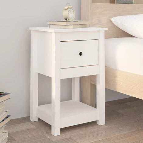 Table de chevet Blanc 40x35x61,5 cm Bois de pin massif vidaXL (1/5)