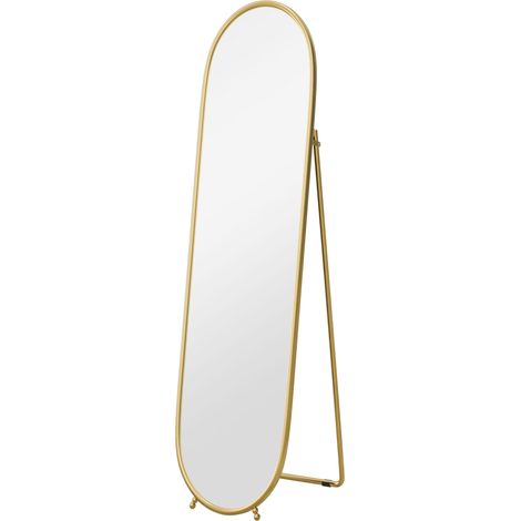 Specchio a figura intera ovale Modenuit 160x40 cm con supporto e cornice in metallo color oro (1/5)