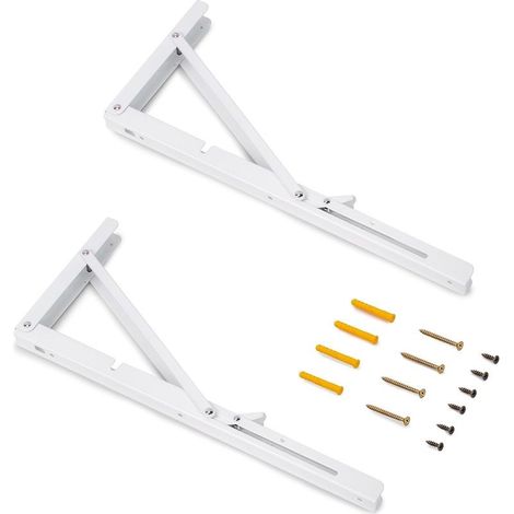 Supports d'étagère pliables, 403 mm, lot de 2, charge maximale 60 kg, peinture blanche, acier (1/5)