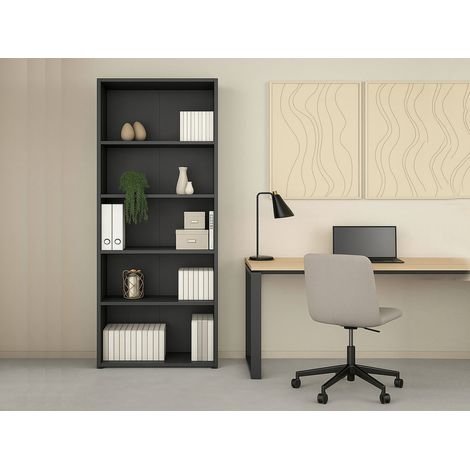 Dmora - Estante para libros Desiree, Estante de oficina, Porta libros móvil, Biblioteca, 80x34 h205 cm, Gris (1/5)