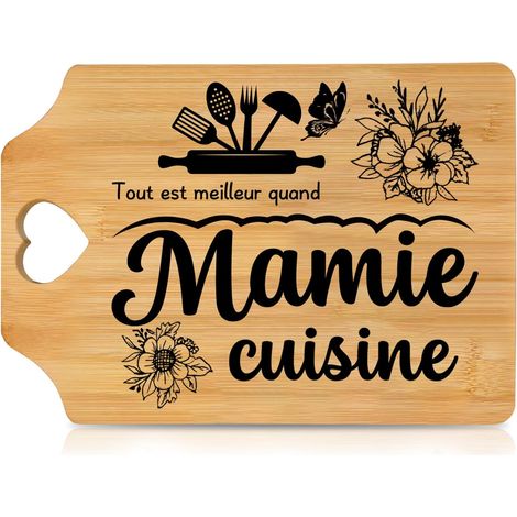 Cadeau Grand Mere, Cadeau Mamie- Idée Cadeau pour la Fête des Grands-Mères, Anniversaire, Noël, Valentine et Fête des Mères -Planche à Découper en Bambou personnalisé (30 cm x 21 cm) (1/5)