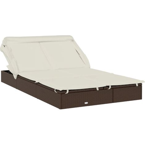 Transat 2 places avec toit pliable marron 213x118x97 (1/5)