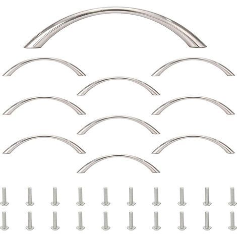 10 Möbelgriffe, Aluminiumlegierung, gebogen, silberfarben, 96 mm Lochabstand, für Küchenschrankschubladen (1/5)