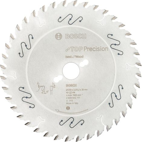 Lame de scie circulaire Top Precision, idéale pour le bois, 250 x 30 x 3,2 mm, 40