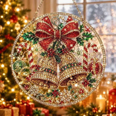 Nouvelle peinture diamant de Noël attrape-soleil - Double cloche - 20 cm