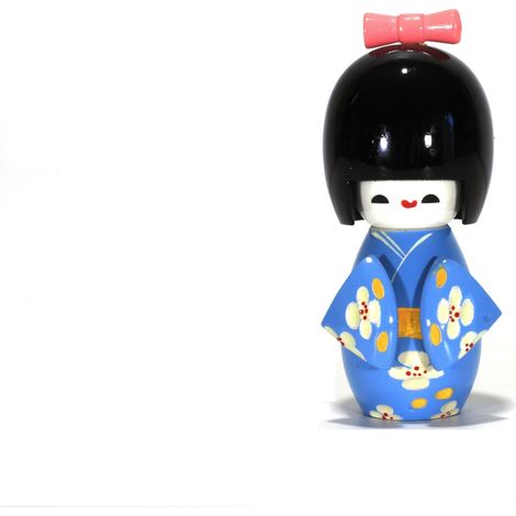 Bambola giapponese in legno KOKESHI - h. 15 cm. Celeste