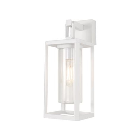 Mantra Aplique exterior clásico tipo farol blanco ALPS, con cilindro de cristal transparente E27 IP65 (1/2)
