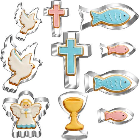 10pcs Dove Fish Angel Cross Chalice Cookie Cutters for Christian Christening Decoration (1/5)