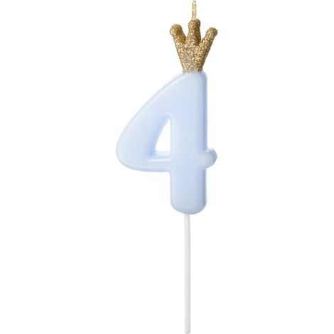Bougie d'anniversaire numéro 4 avec couronne, bleu clair (1/3)