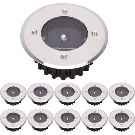 10er-Pack LED-Solar-Bodenleuchten, Außenbeleuchtung, Straßenbeleuchtung, Untergrundbeleuchtung, IP65 wasserdicht (Kaltweiß, rund) [Energieklasse A+], DEBUNS (1/5)
