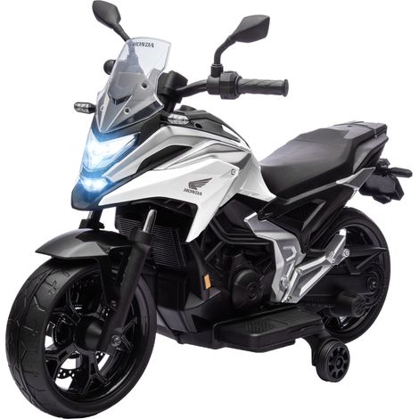 Moto électrique porteur enfant 3-6 ans 107 x 46 x 75 cm démarrage facile roues d'entraînement moderne épuré en PP blanc (1/5)