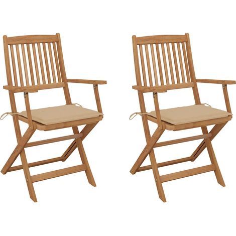 Sillas de jardín plegables 2 uds y cojines madera maciza acacia
