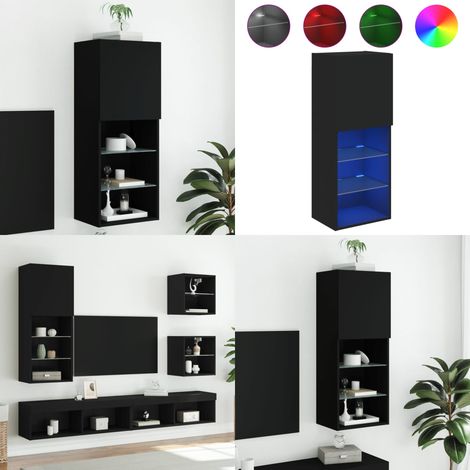 Meuble TV avec lumières LED noir 40,5x30x102 cm - Meuble Tv - Meuble Téléviseur - Éclairage Led - Meuble Design - Rangement Tv - Home & Living
