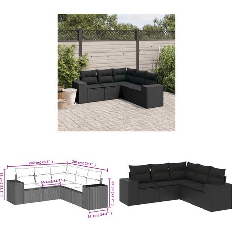 5-tlg. Garten-Sofagarnitur mit Kissen Schwarz Poly Rattan - Gartensorte - Outdoor Möbel - Lounge Set - Gartenlounge - Rattan Gartenmöbel - Home & Living