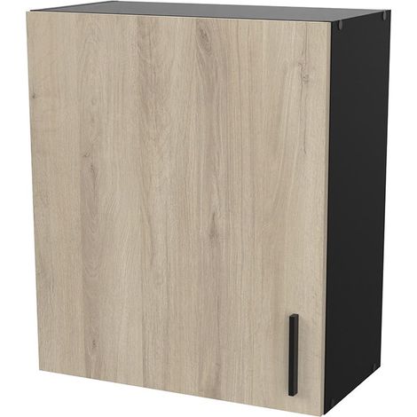 Meuble haut 1 porte 60 cm décor chêne kronberg et noir - KOREY (1/3)