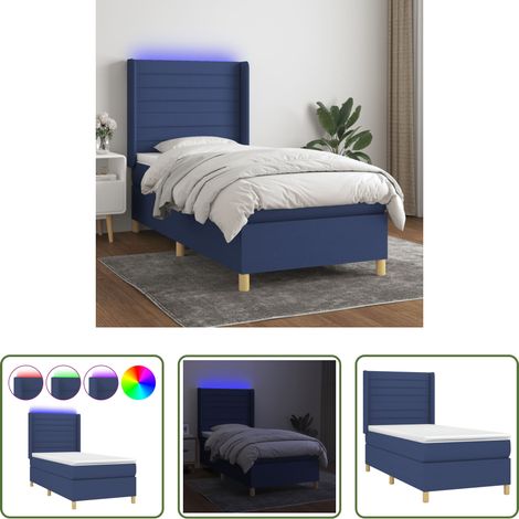 vidaXL LED-Leiste - Boxspringbett mit Matratze & LED Blau 100x200 cm Stoff (1/5)