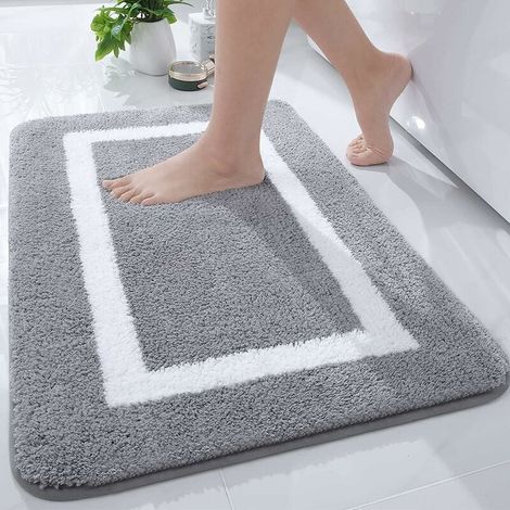 Alfombrilla de baño antideslizante de microfibra suave, absorbente y de pelo largo, lavable a máquina - 40 x 60 cm - Gris (1/4)