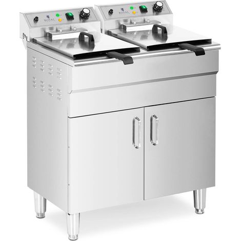 Freidora eléctrica doble 26 litros 10.000 vatios zona fría grifo mueble profesional acero inoxidable 140003983 (1/5)