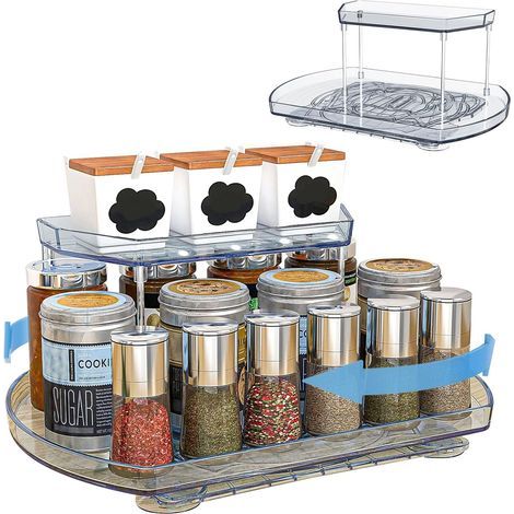 Plateau Tournant Epices, Pivotante à 360°, Rangement Epices Cuisine Organisateur à 2 Niveaux, Porte Etagere a Epices Cuisine en Plastique, Plateau Salle de Bain, Range Bouteille Frigo (1/5)