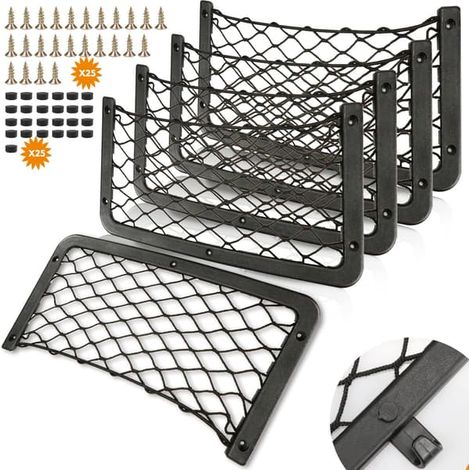 Lot de 5 filets de rangement pour camping-car, coffre de voiture, 36 x 18 cm, multifonctionnels, pour couverts, bateau et maison (avec crochet, vis, L). (1/5)