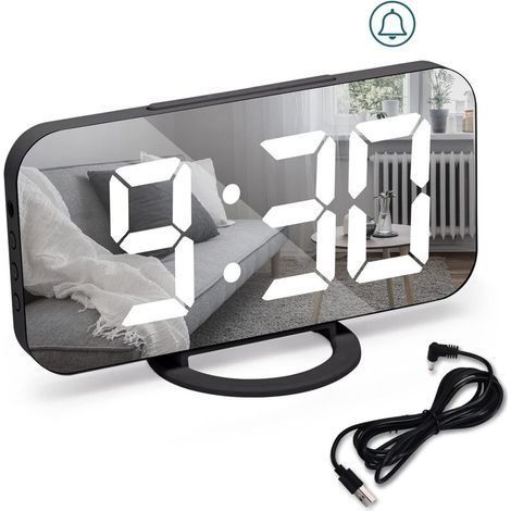 Grande horloge numérique - noire, réveil électrique LED, réveil, snooze, 3 modes de gradation, réveil de chevet alimenté par secteur, horloge de chevet décorative pour la chambre à coucher, le bureau (1/5)