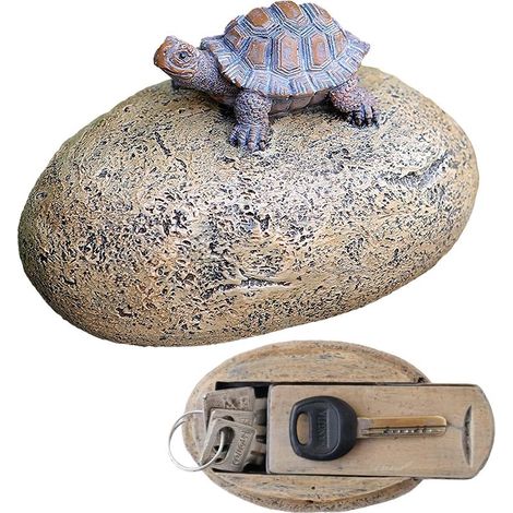 Faux Rock Cachette de Clé Décoration Coffre fort Support pour Extérieur Cour Jardin Extérieur Grande Taille Design Cachette Clé de rechange Boîte de serrure Tortue (1/5)