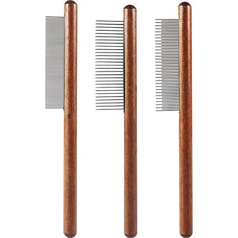 Peigne en acier inoxydable 3 pièces avec extrémités arrondies et dents en acier inoxydable, idéal pour démêler les poils des chats et des chiens, et comme outil de toilettage pour caniches. (1/5)