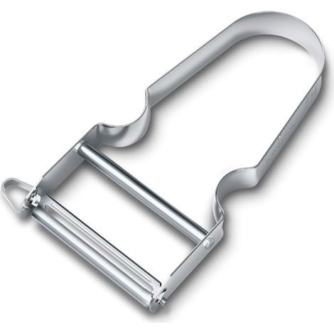 Éplucheur de pommes de terre, Double tranchant avec lame pendulaire, Extra tranchant, Manche métal, Swiss Made (1/3)